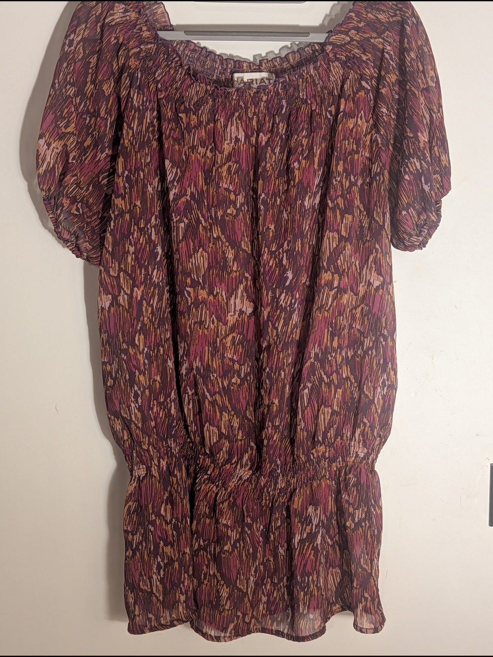 Ariat Plum and Mustard Printed Off The Shoulder Smocked Blouse